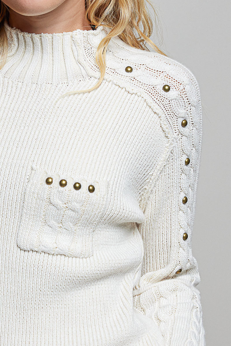 Studded in Ivory Cable-Knit Sweater
