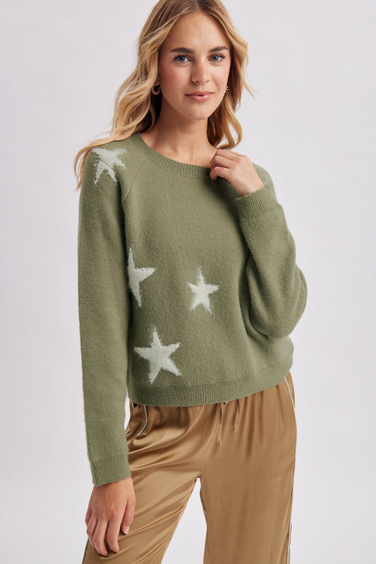 Starry Days Olive Knit Sweater