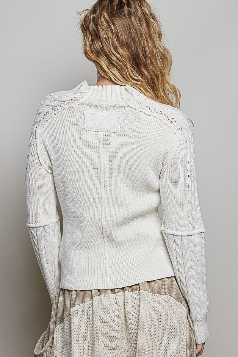Studded in Ivory Cable-Knit Sweater
