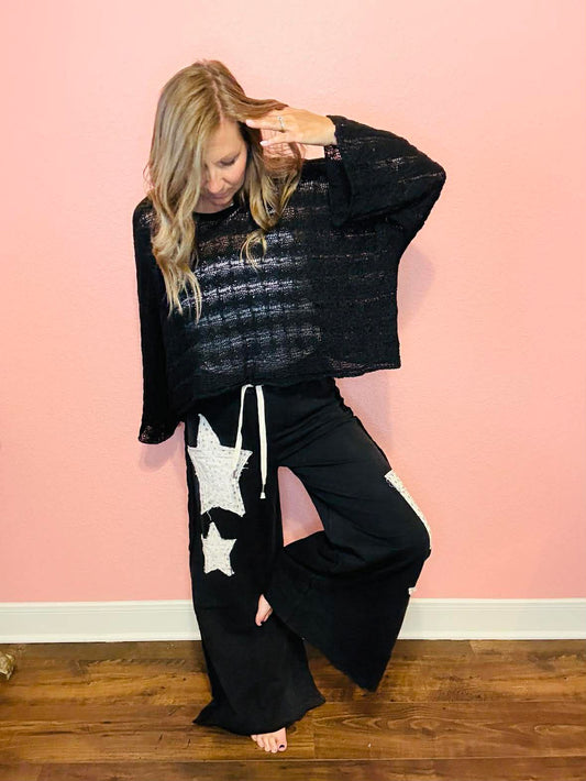 Chic & Sheer Knit Top - Black