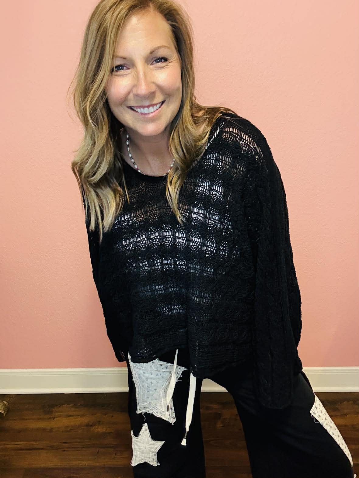 Chic & Sheer Knit Top - Black