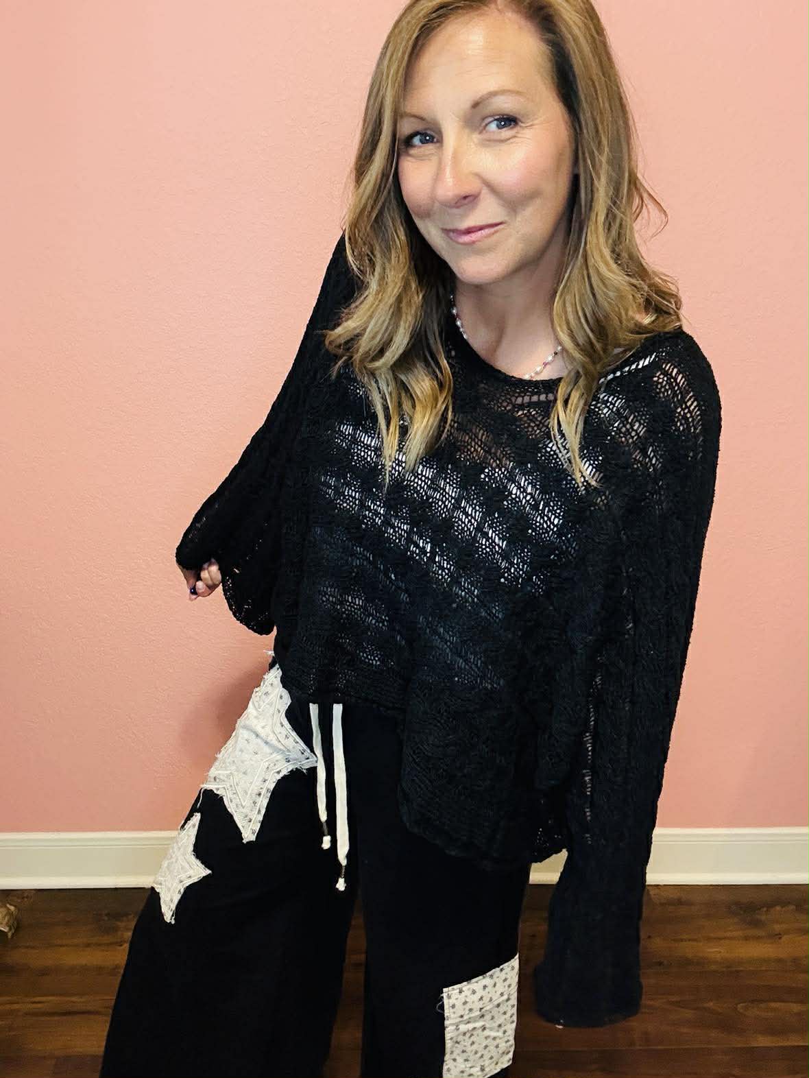 Chic & Sheer Knit Top - Black