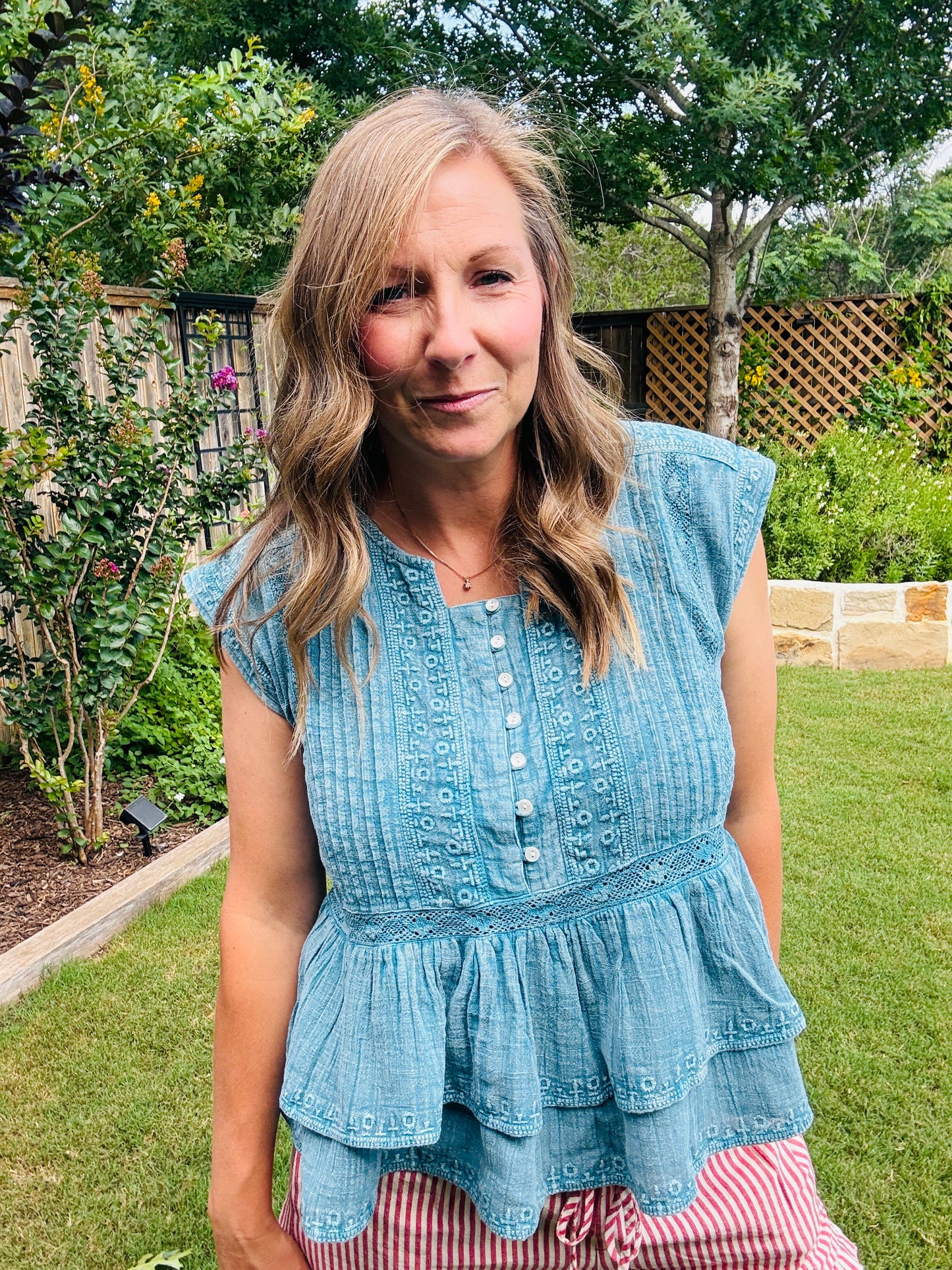 Denim Meadow Peplum Top