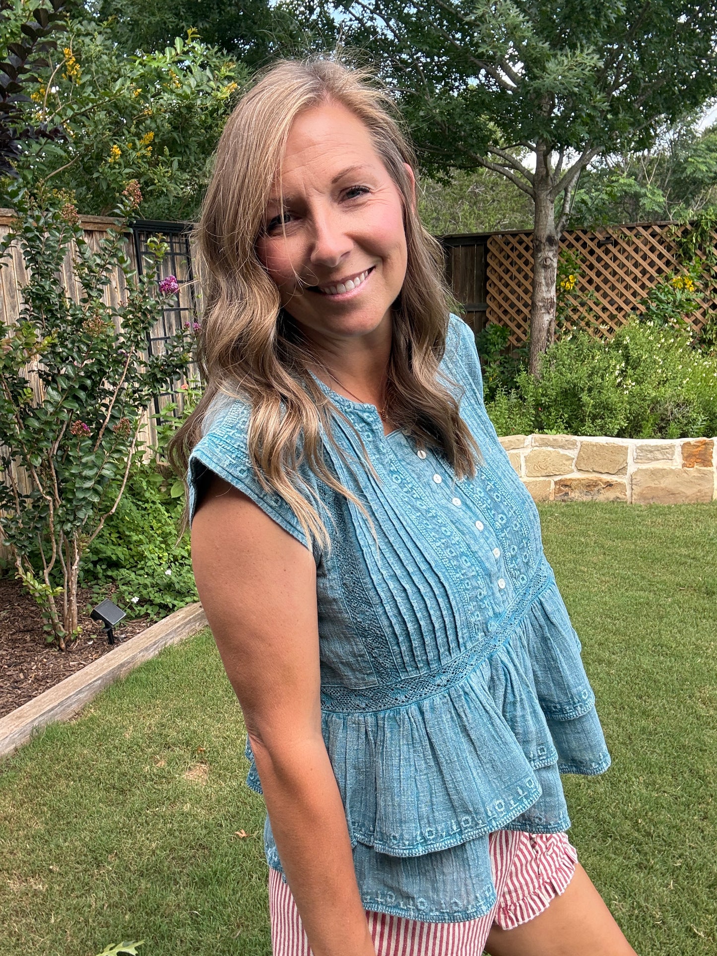 Denim Meadow Peplum Top