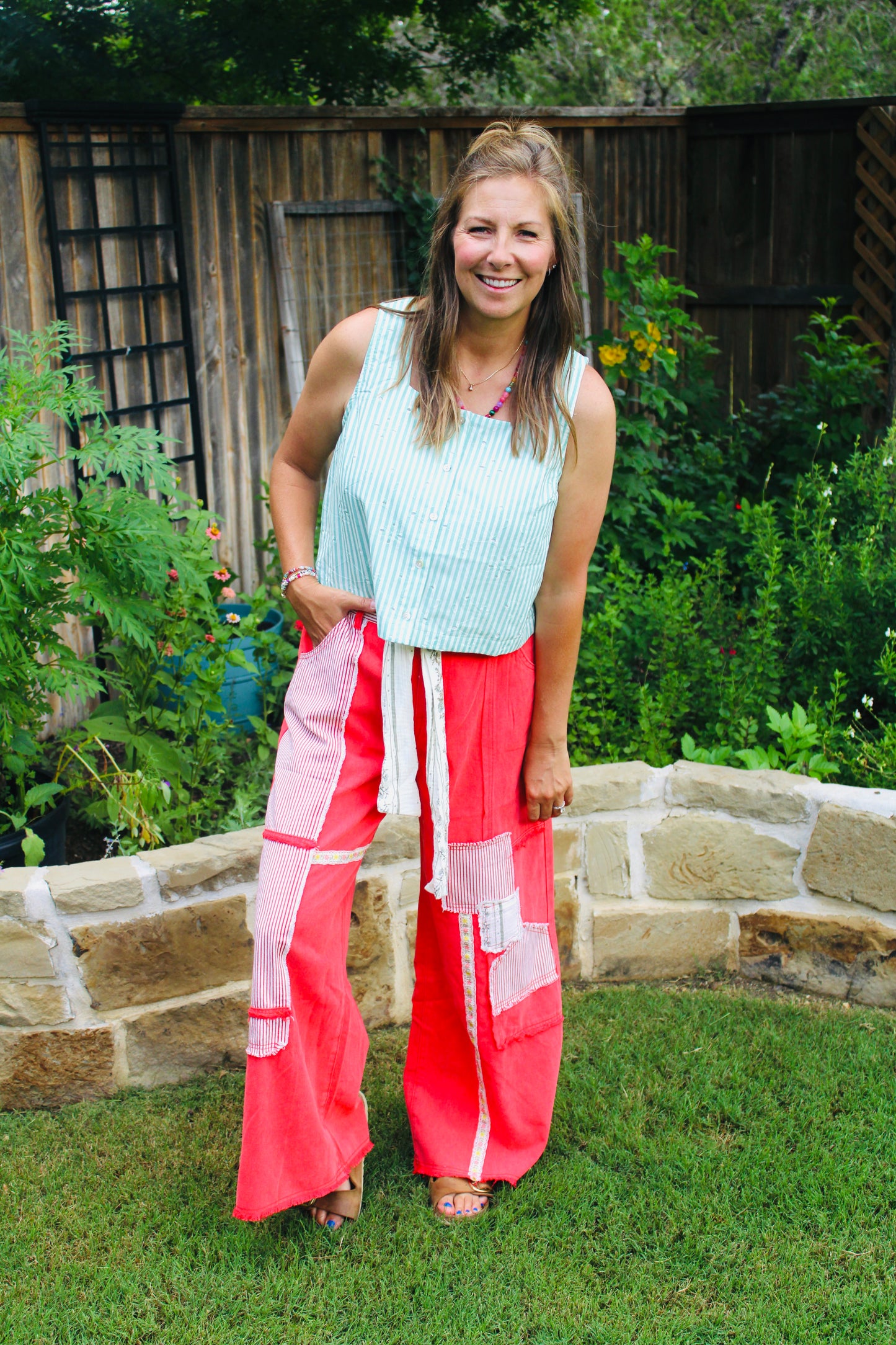 Coral Crush Patchwork Pants