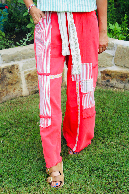 Coral Crush Patchwork Pants