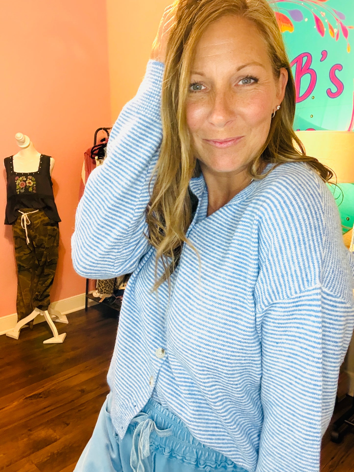 Coastal Calm Striped Button Top