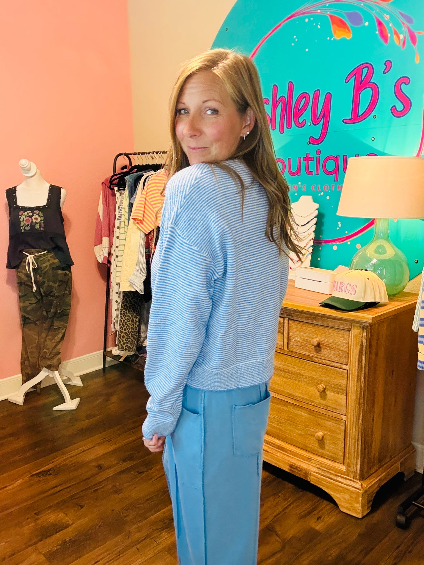 Coastal Calm Striped Button Top