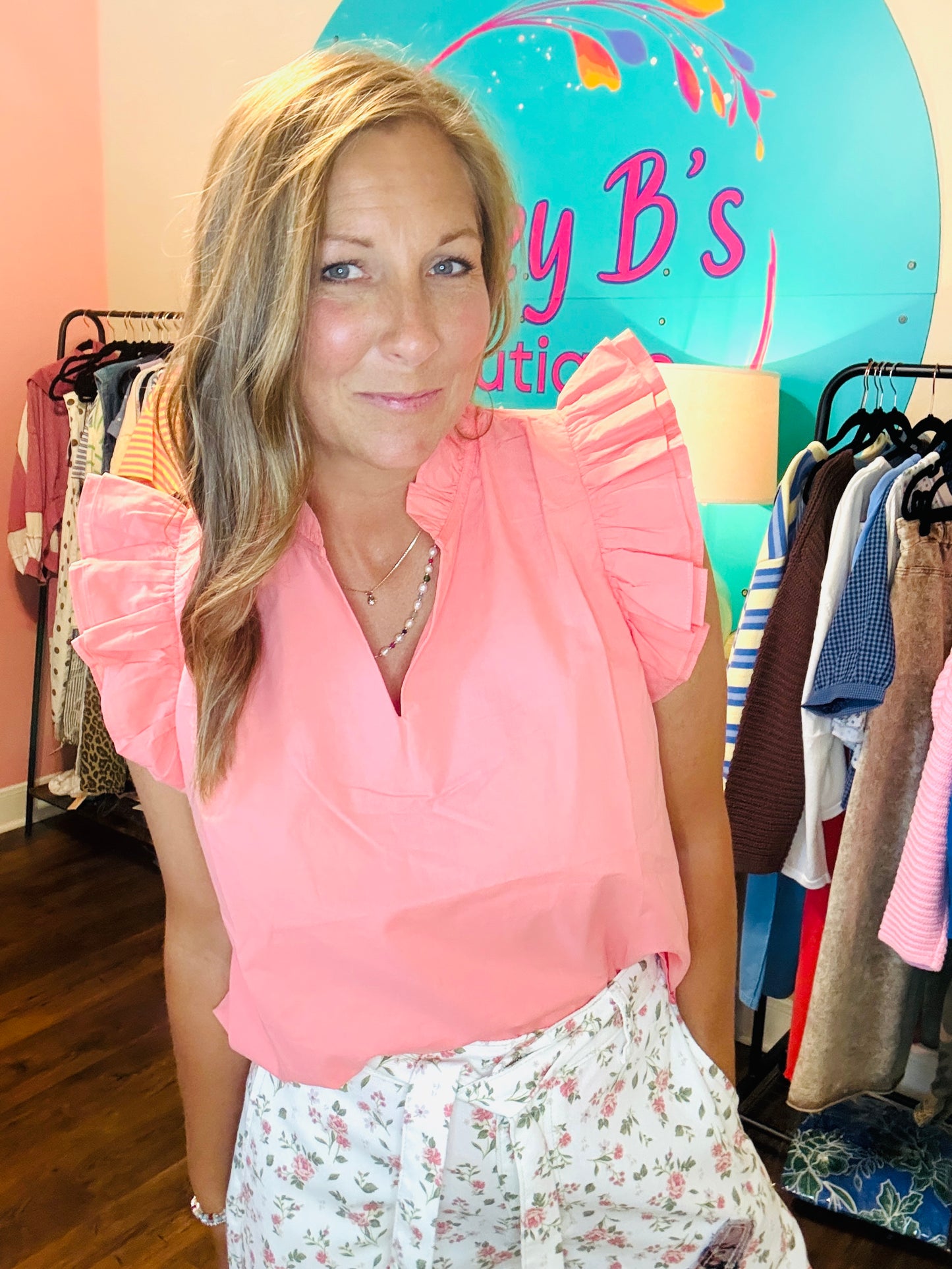 Rosy Outlook Ruffle Top