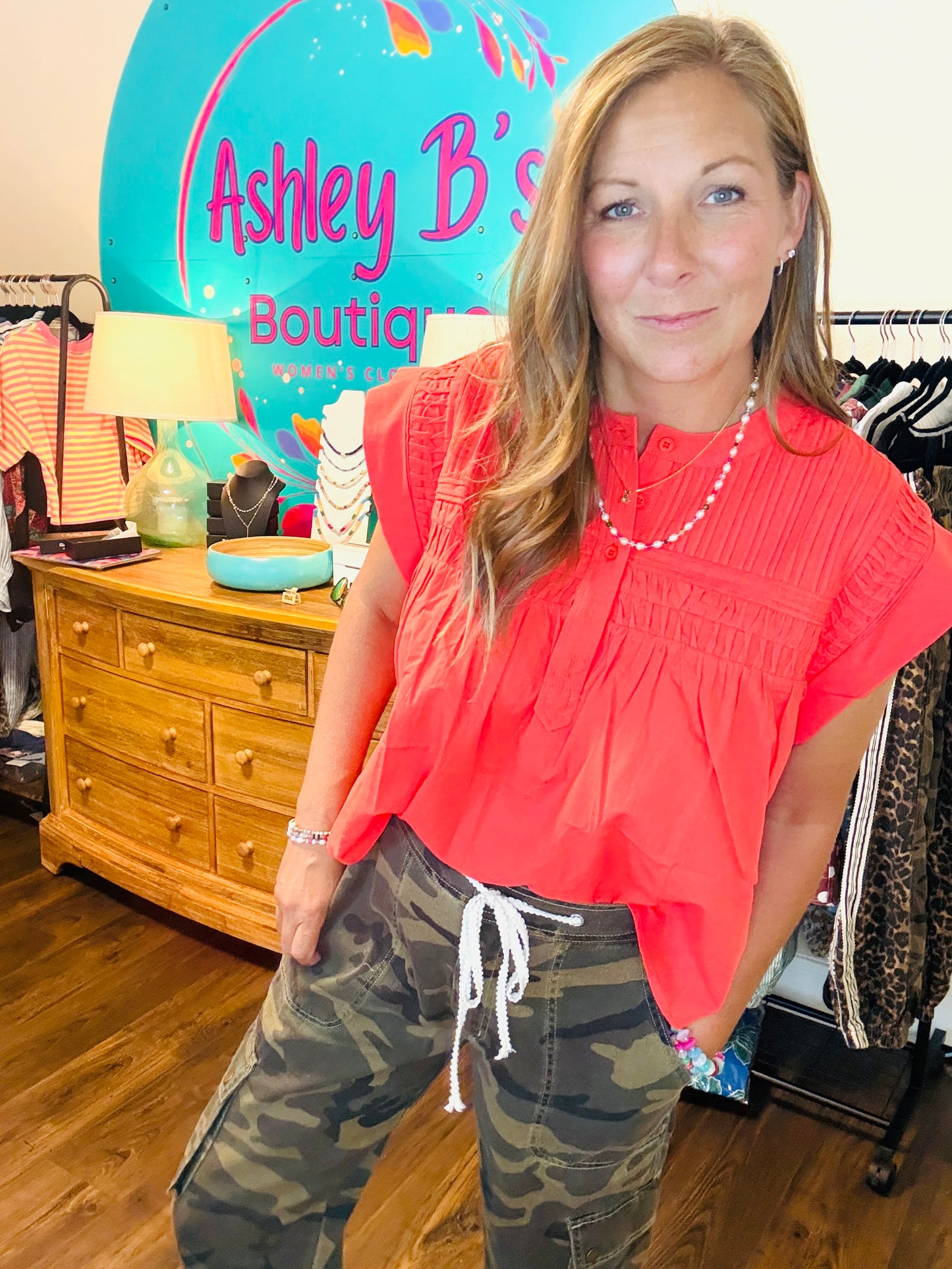 Coral Crush Pintuck Top