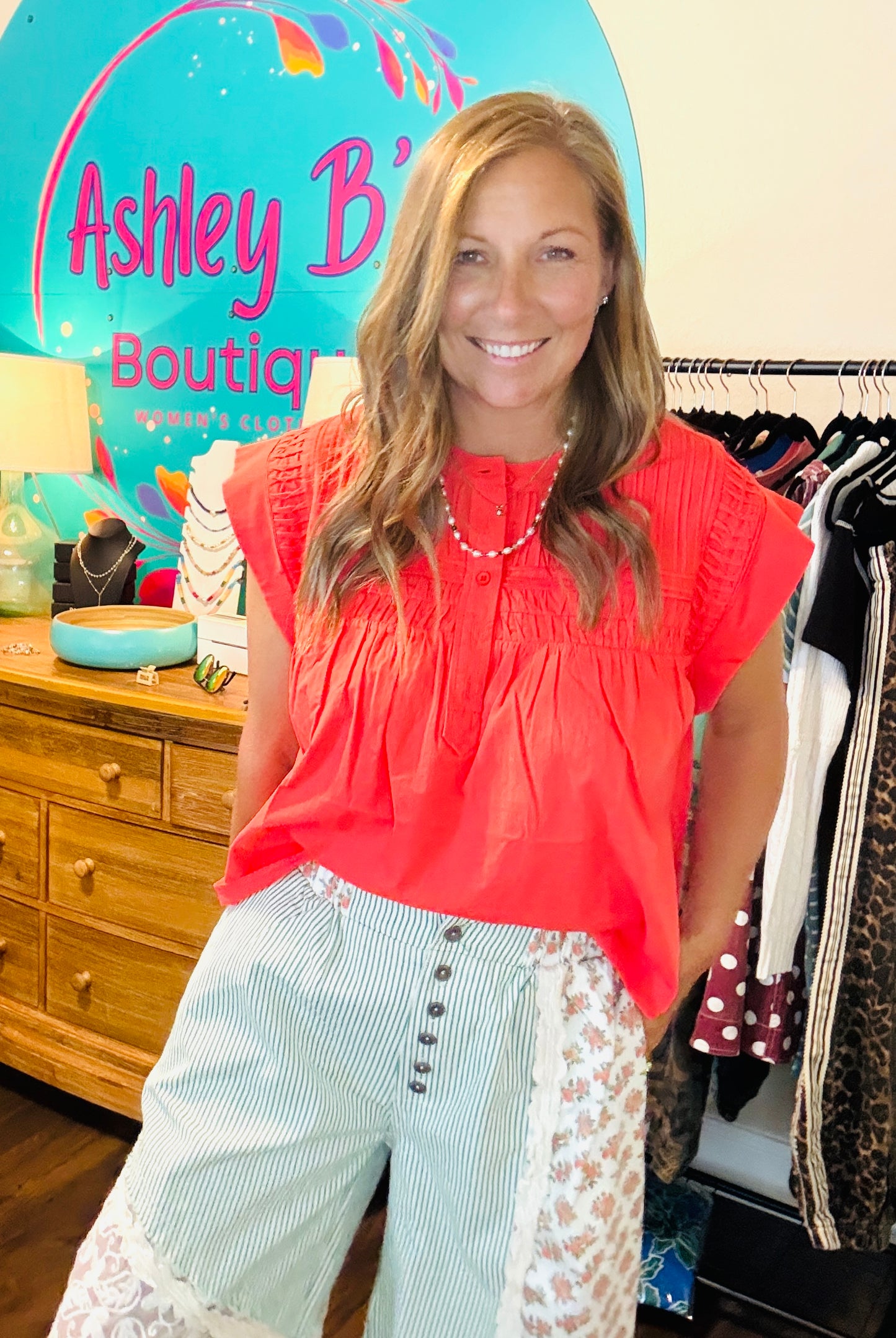 Coral Crush Pintuck Top