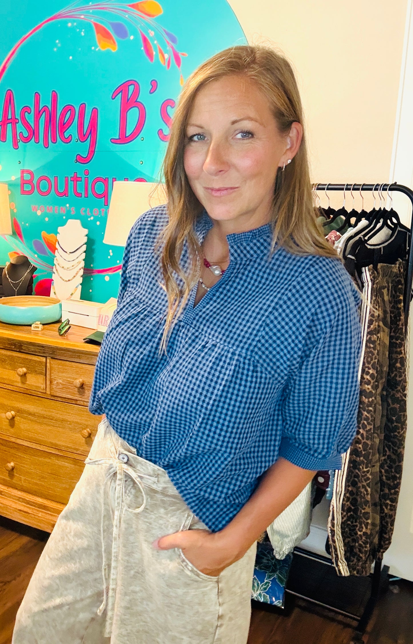 Blue Gingham Top