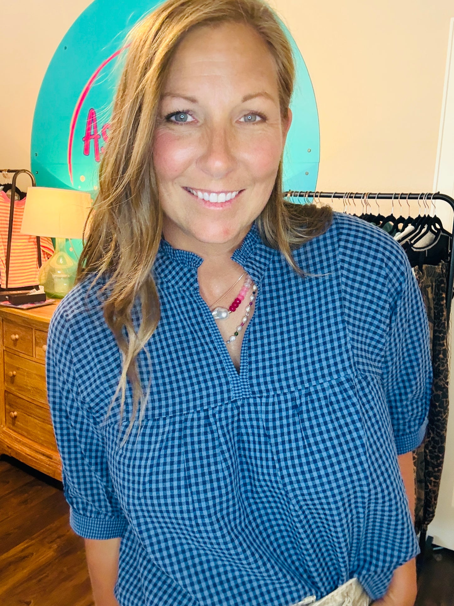 Blue Gingham Top
