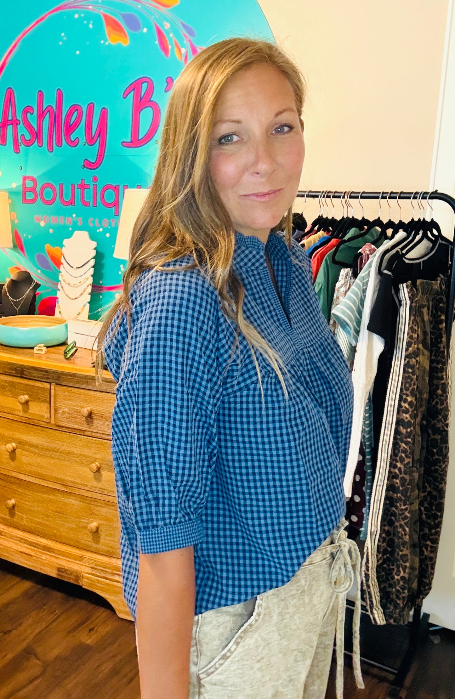 Blue Gingham Top