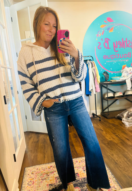 Navy &amp; Cream Cozy Striped Hoodie