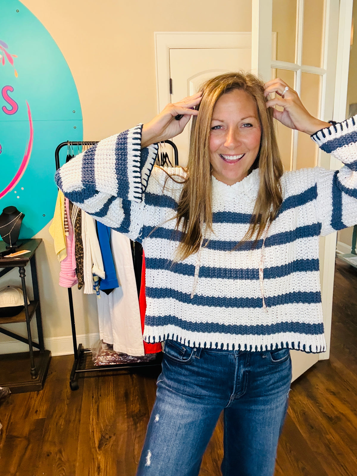 Navy &amp; Cream Cozy Striped Hoodie