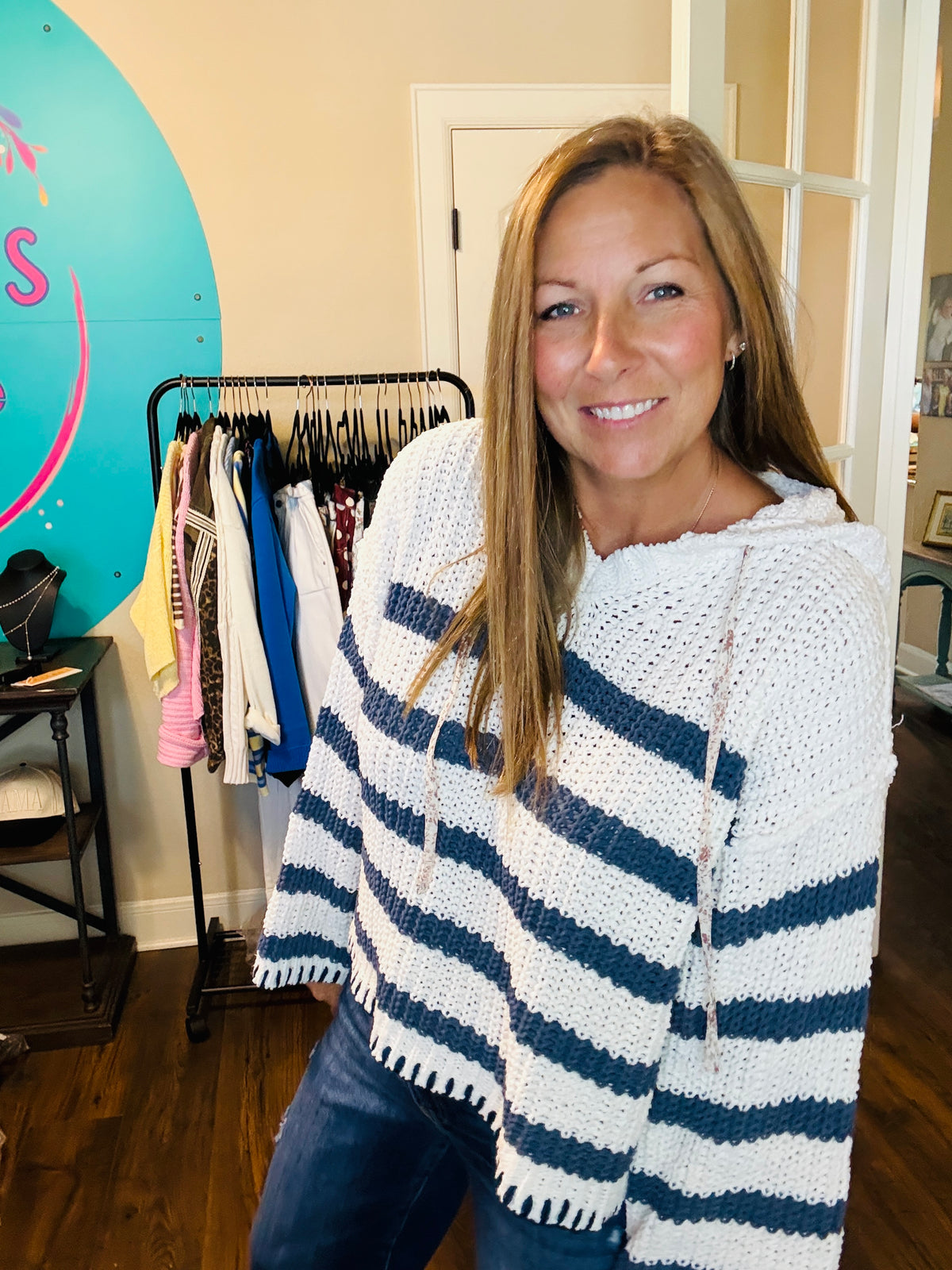 Navy &amp; Cream Cozy Striped Hoodie