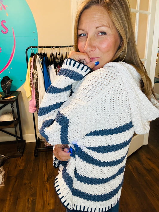 Navy &amp; Cream Cozy Striped Hoodie