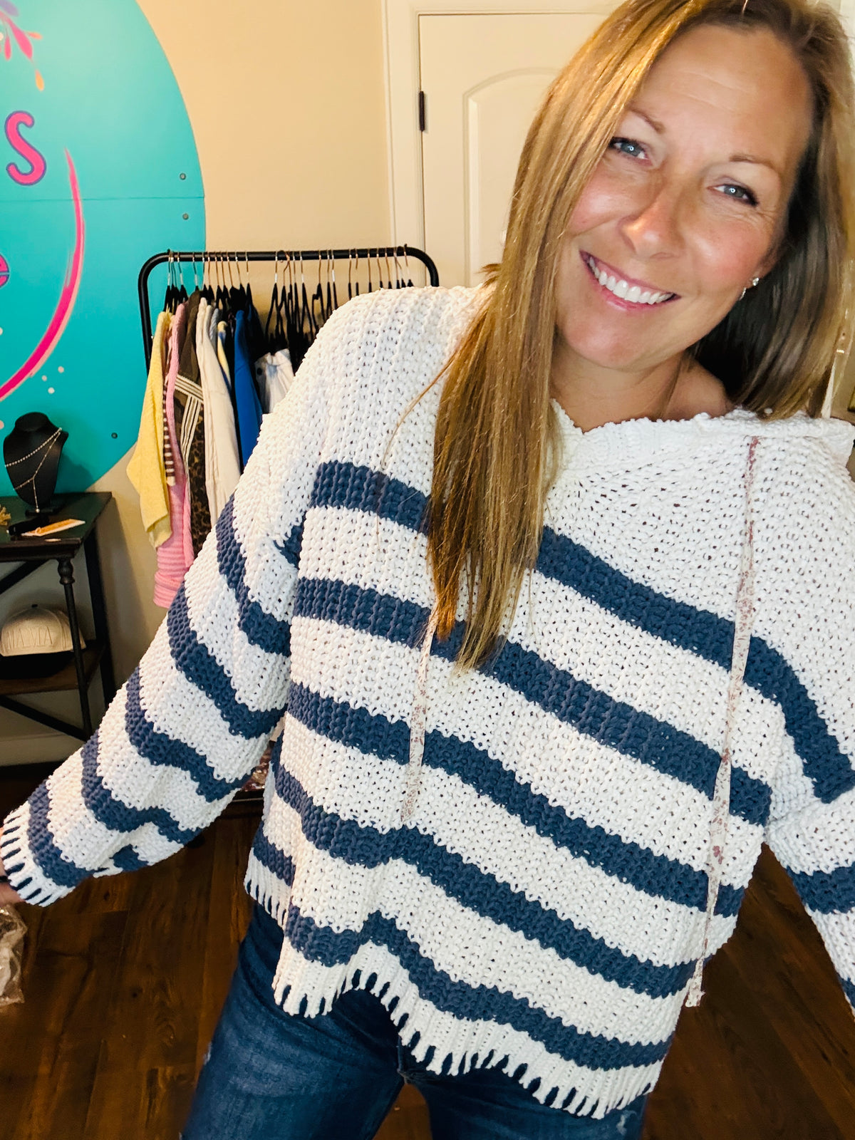 Navy &amp; Cream Cozy Striped Hoodie
