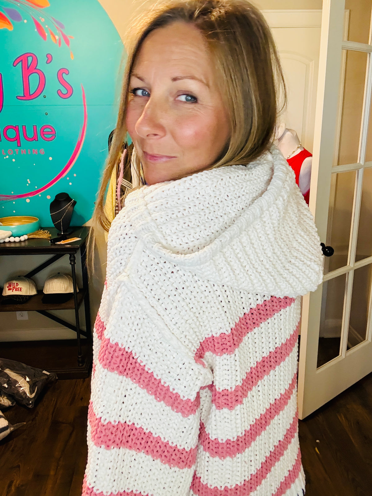 Pink & Cream Cozy Striped Hoodie