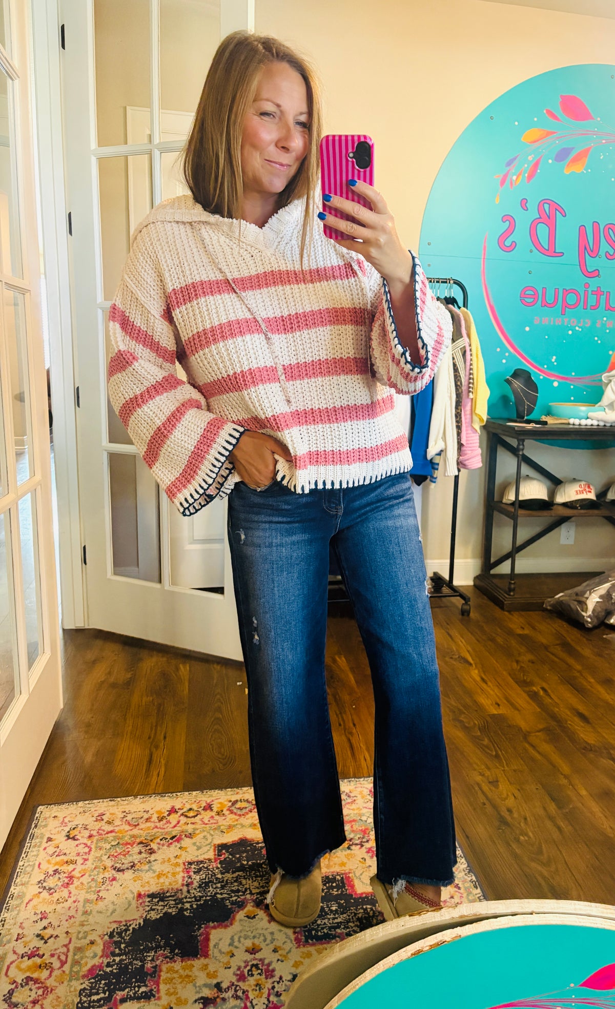 Pink & Cream Cozy Striped Hoodie