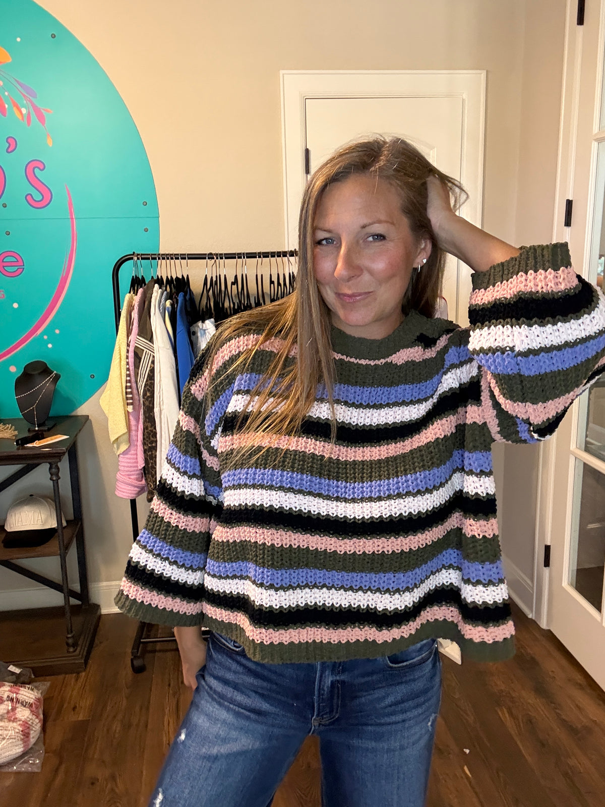 Olive Multi Striped Sweater