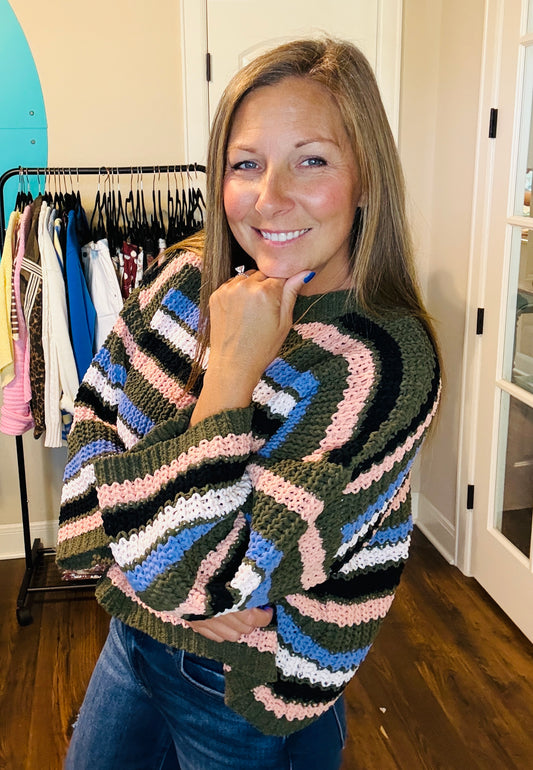 Olive Multi Striped Sweater