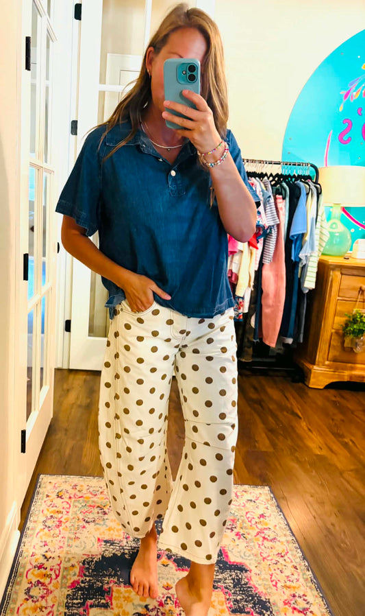 Mocha Latte Polka Dot Barrel Jeans