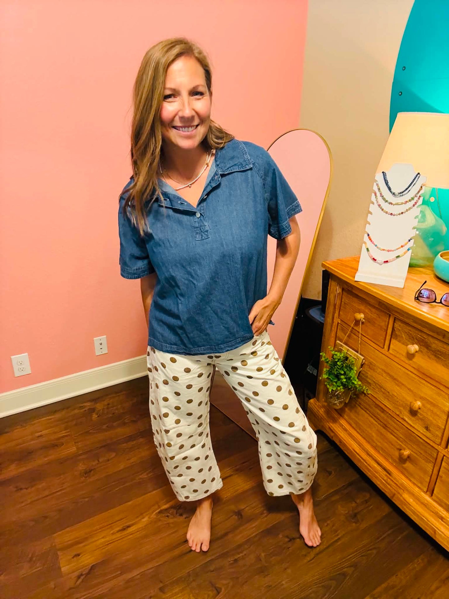 Mocha Latte Polka Dot Barrel Jeans