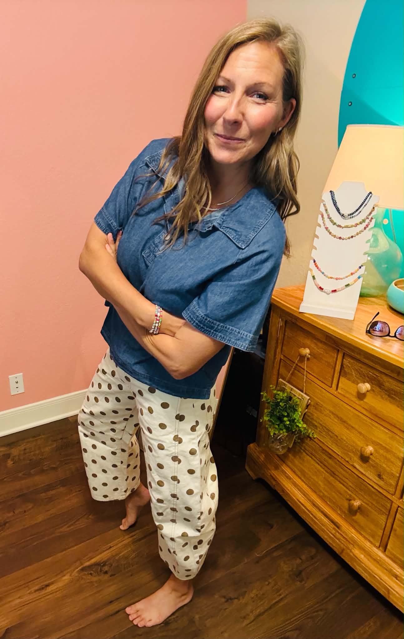 Mocha Latte Polka Dot Barrel Jeans