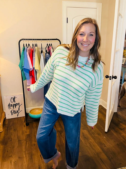 Green Apple Striped Sweater