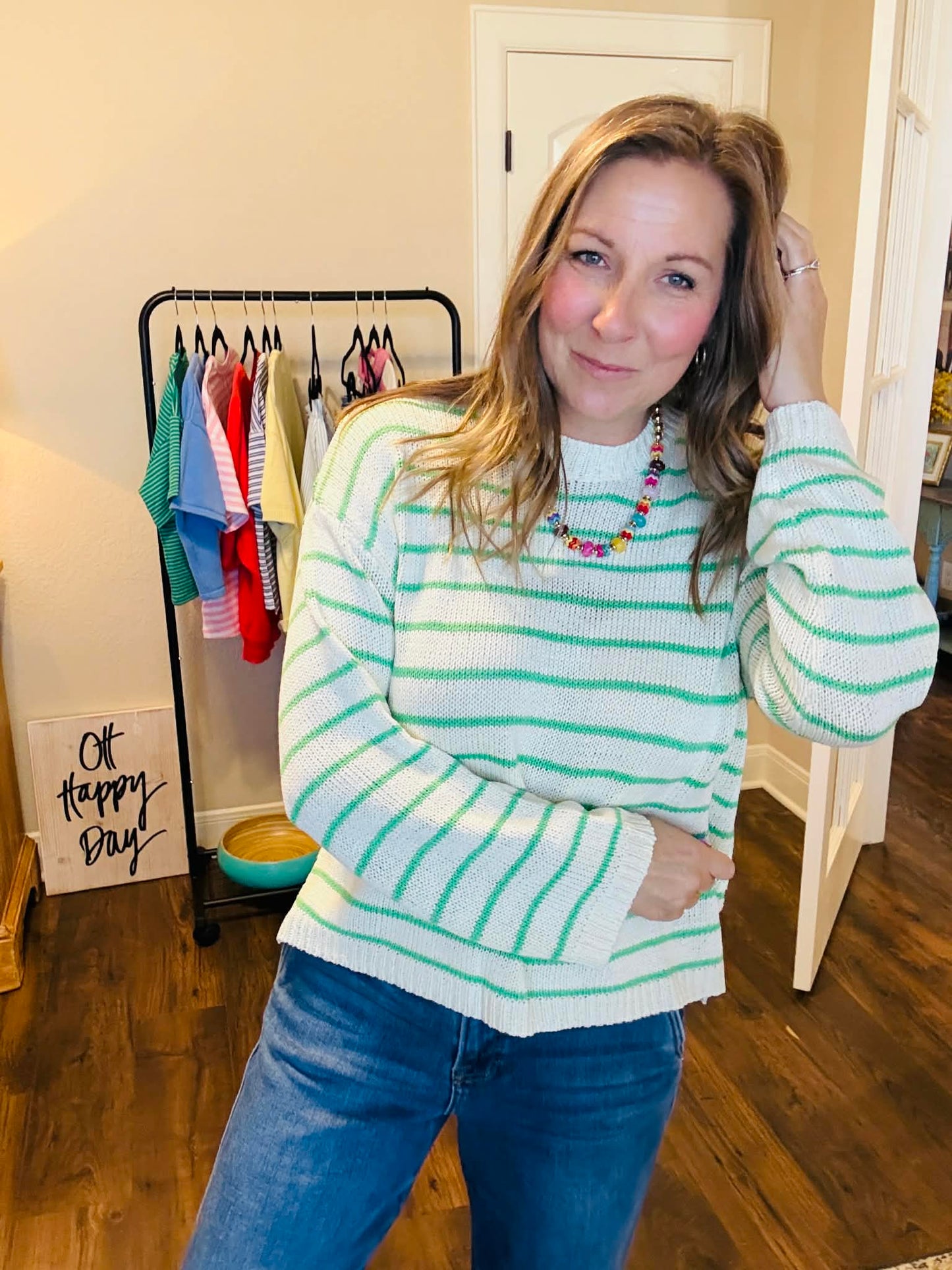Green Apple Striped Sweater