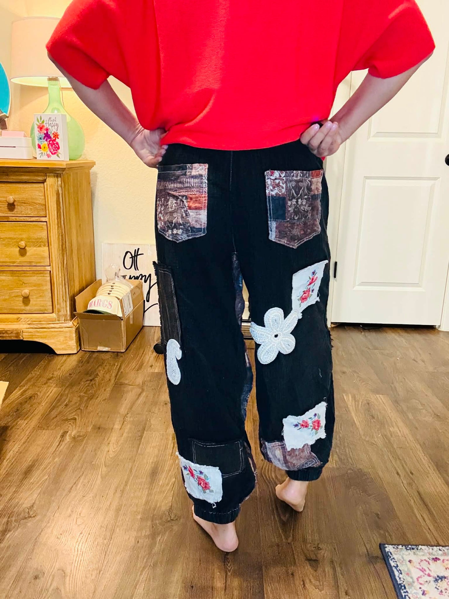 Beaded Flower Patch Joggers