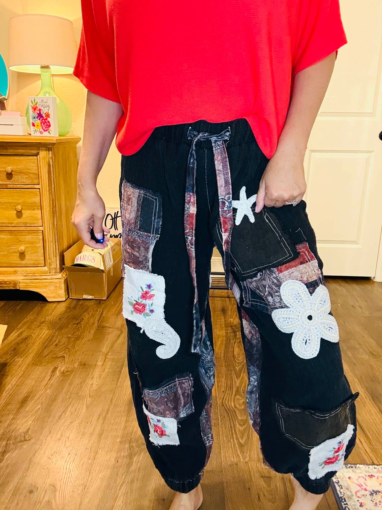 Beaded Flower Patch Joggers