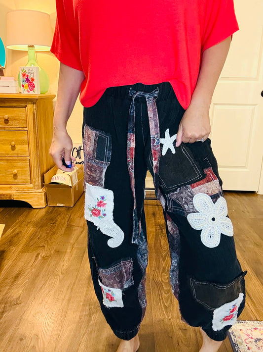 Beaded Flower Patch Joggers