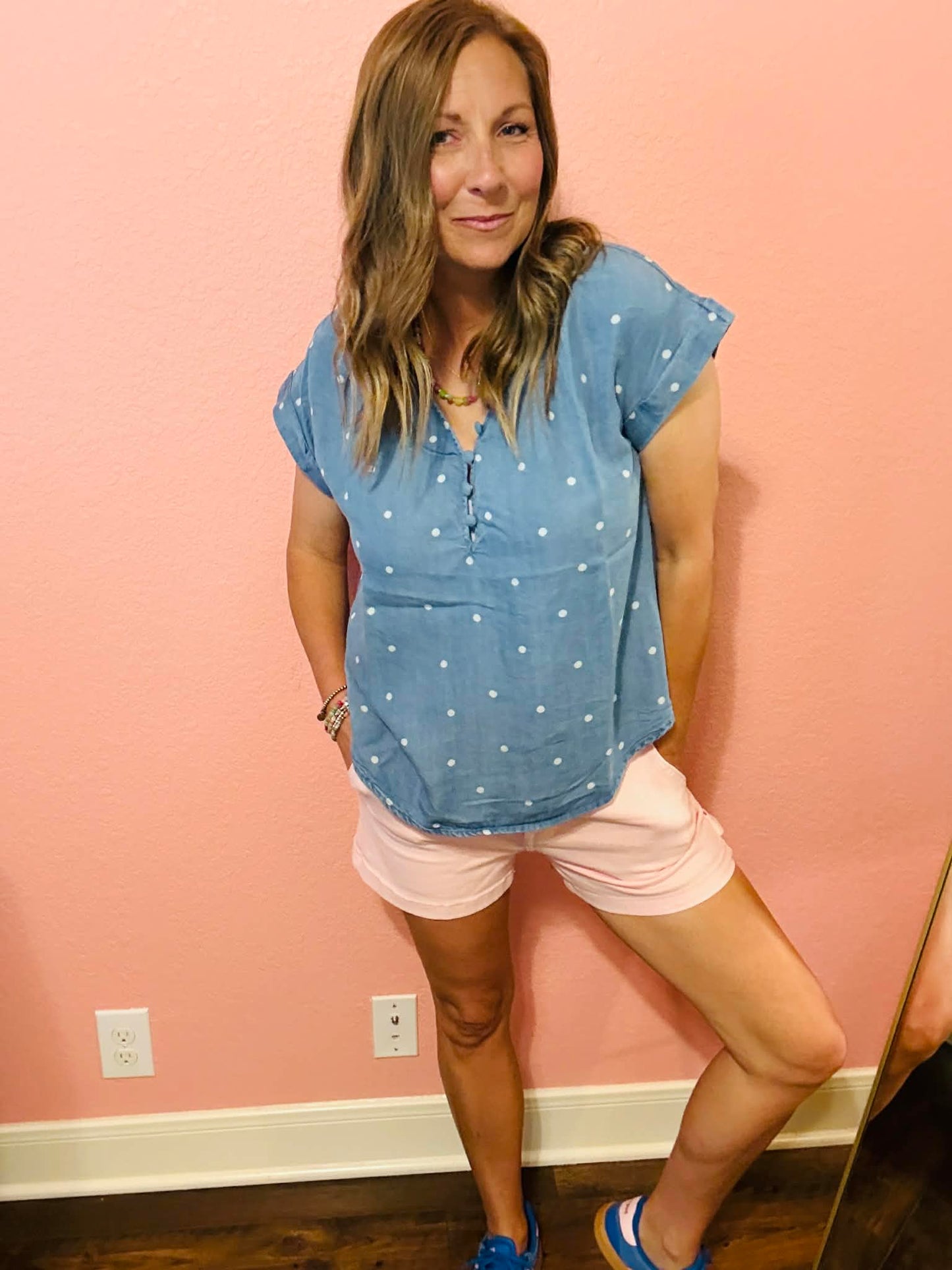 Sweet & Simple Chambray Polka Dot Top
